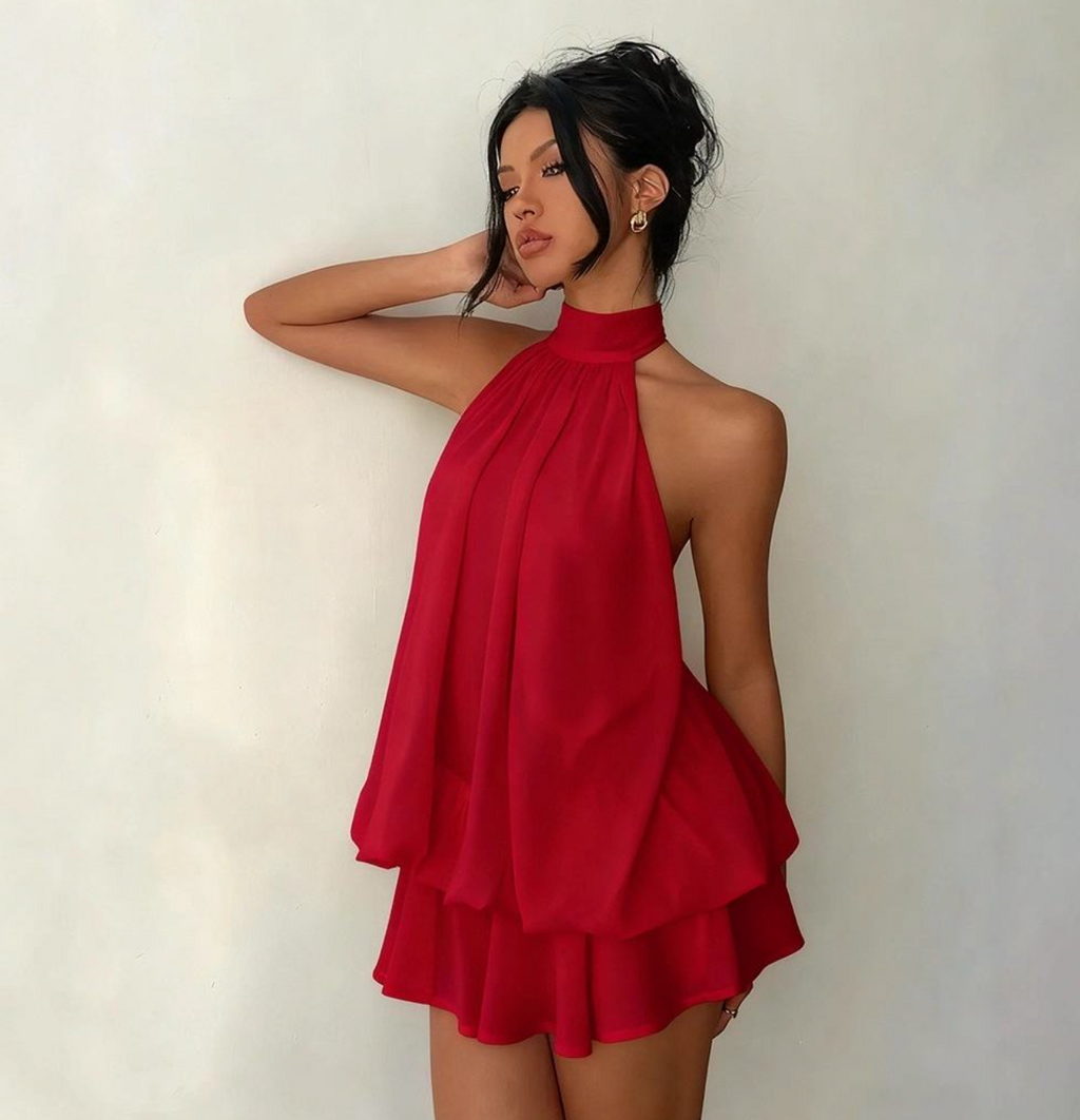 Women’s Halter Neck Backless Layered Dress
