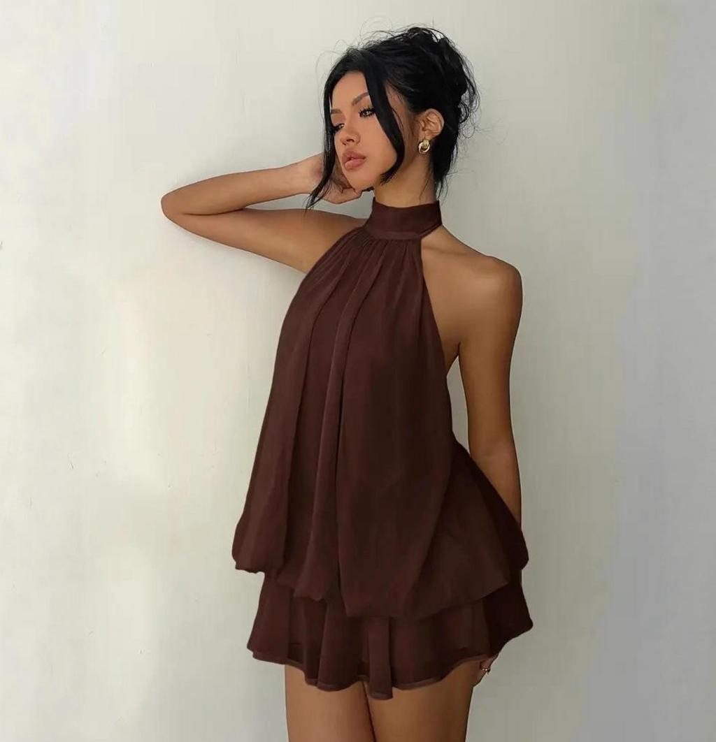Women’s Halter Neck Backless Layered Dress