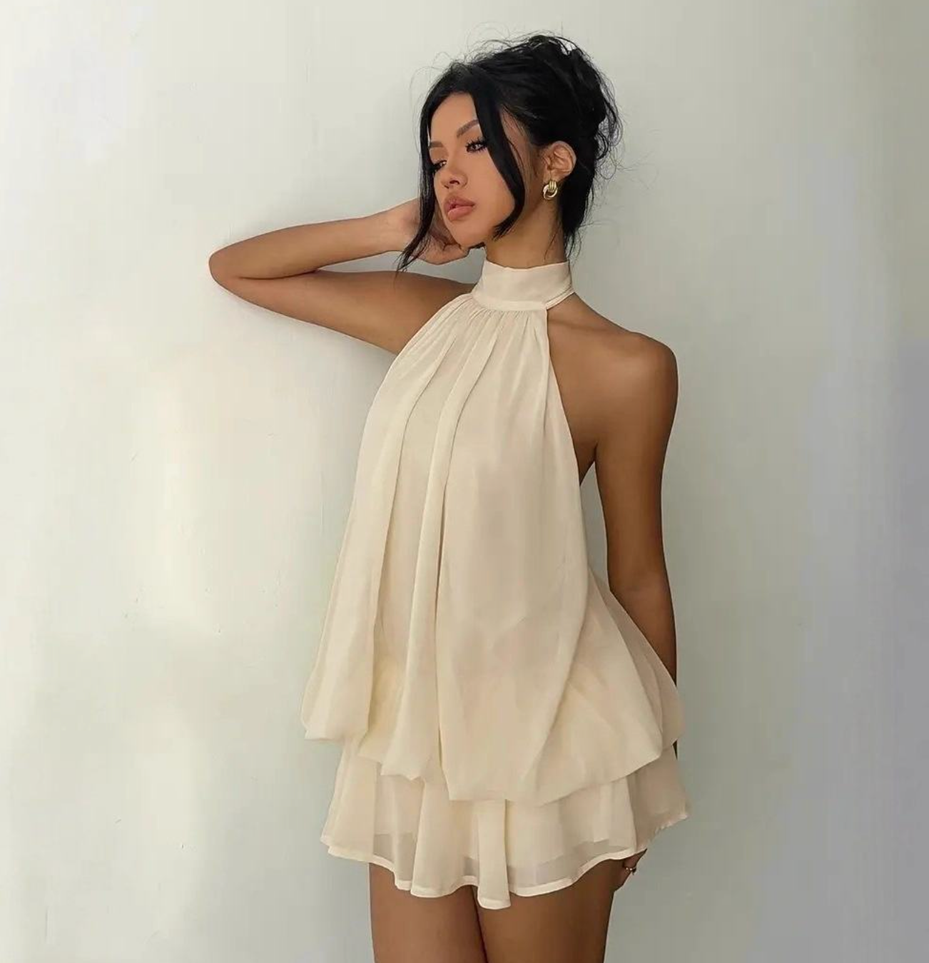 Women’s Halter Neck Backless Layered Dress