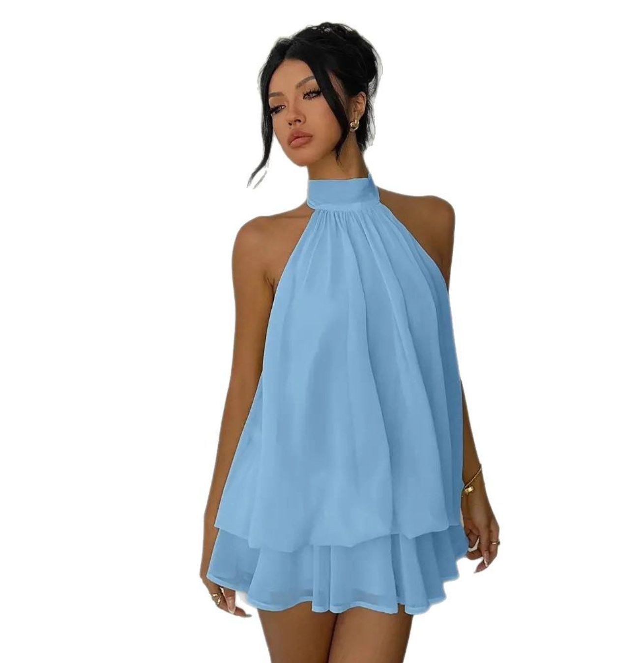 Women’s Halter Neck Backless Layered Dress